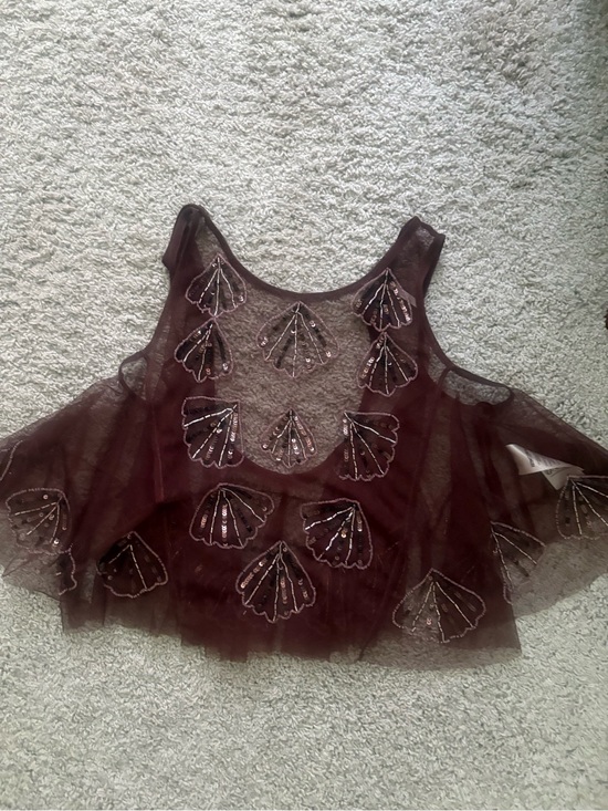 Free People Tops - Free People Brown Sheer Sequin Shell-Embellished Cropped Camisole